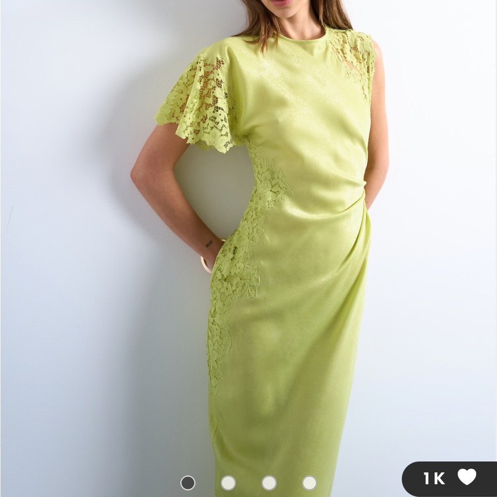 ASOS Lime Green Lace-Trim One-Shoulder Maxi Dress - Picture 2 of 4
